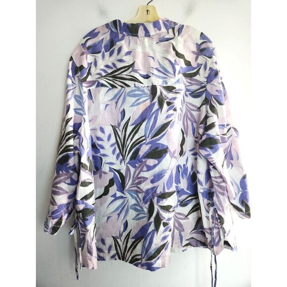 NWT C&C California Lavender Purple Print 100% Linen Pop Over Blouse size 3X - Picture 5 of 12